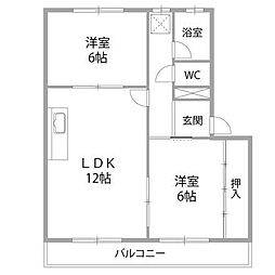 若宮ハイツ 2階3DKの間取り