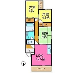 プリオール牧野 3階3LDKの間取り