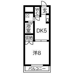 グランドールJ・S 5階1DKの間取り