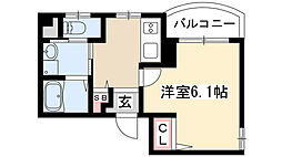 サンパティーク 4階1Kの間取り