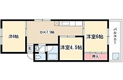 山田ハイツ 2階3DKの間取り