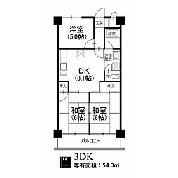 ジュネス21 302 3階3DKの間取り