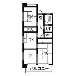 コーポ香流橋 3階3DKの間取り