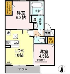 アビタシオン横井 1階2LDKの間取り