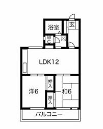 二葉レヂデンス 3階2LDKの間取り