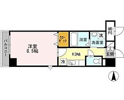 ウイステリア名城 6階1Kの間取り