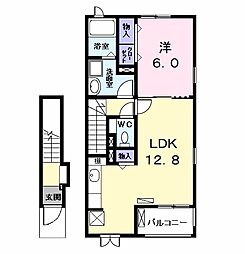 カーサ　セレノ 2階1LDKの間取り