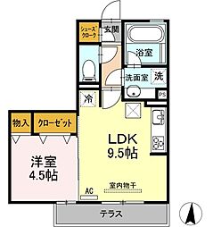 ハーベスト横井 1階1LDKの間取り