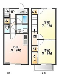 ホームアリウム 1階2DKの間取り