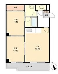 Kコート観月 1階2LDKの間取り