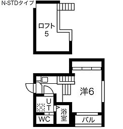 ブランドール 1階1Kの間取り