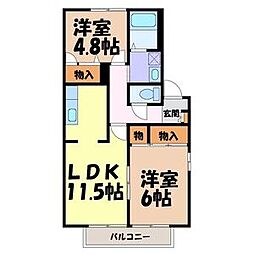グランデール南山　A棟 2階2LDKの間取り