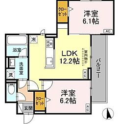 オリヴォ　フラガンテ 3階2LDKの間取り