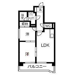 シャンブルナルカワ 3階2LDKの間取り