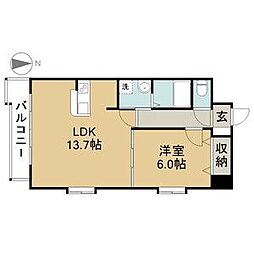 セントラルコート千代田 1LDKの間取図画像