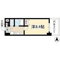 現代ハウス新栄 3階1Kの間取り