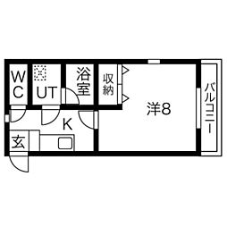 サニーコート松軒 2階1Kの間取り