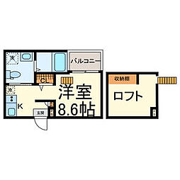 フロースハイム 1階ワンルームの間取り