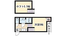 ユースター川名 2階1Kの間取り