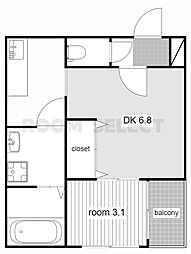ハーモニーテラス押木田町 1階1DKの間取り