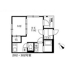 セブンシーズン栄生 2階1DKの間取り