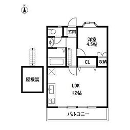カメリア 1階2DKの間取り