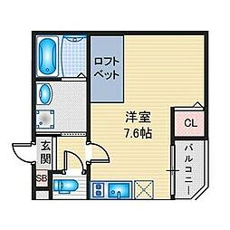 ハーモニーテラス川名本町 1階1Kの間取り