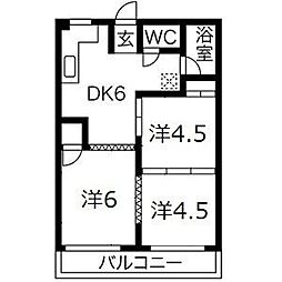 万長ビル 7階3DKの間取り