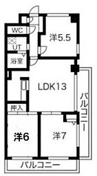 ヒルトップ井上ビル 3LDKの間取図画像