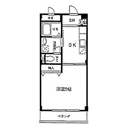 ウイング21 2階1DKの間取り