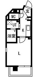 Kマンションつるまい2 1Kの間取図画像