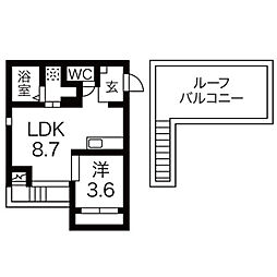 グランティック堀田 1LDKの間取図画像