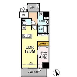 アーデルドルフ東山 1LDKの間取図画像