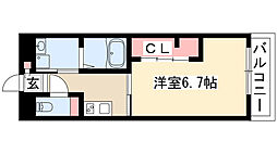リシュドール伝馬 1Kの間取図画像
