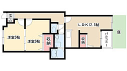 ゴールドパレス香流 2LDKの間取図画像