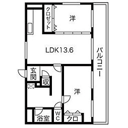 グラン・プリシード 2LDKの間取図画像