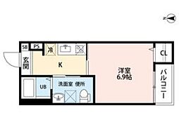 ハピネス八反 1Kの間取図画像