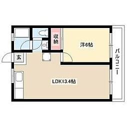 第2名東コーポ 1LDKの間取図画像