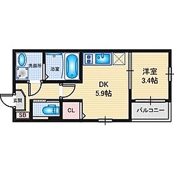 尾頭橋レジデンス 1DKの間取図画像