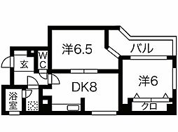 ゲストハウスレインボー伏見 2DKの間取図画像