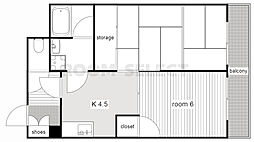 フラット内山 2Kの間取図画像