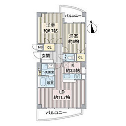 ビューテラス銀河 2LDKの間取図画像