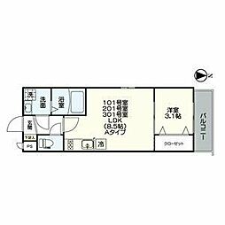 ジュネス十番町 1LDKの間取図画像