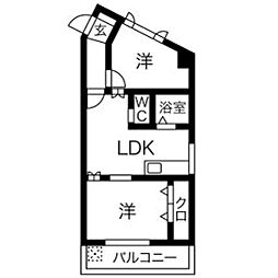 桜通サンダイマンション 2LDKの間取図画像