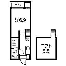ラメールブルー 1Kの間取図画像