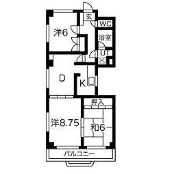 パルナスよもぎ台 3DKの間取図画像