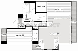 パラシオン西新 2LDKの間取図画像