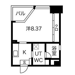 グランデューク代官町 1Kの間取図画像
