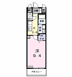 レジデンスK-1 1Kの間取図画像