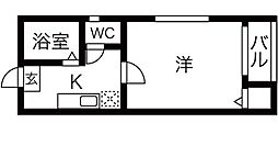 エーデルワイス2 1Kの間取図画像